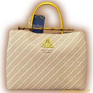 Loungefly Harry Potter Deathly Hallows Elder Wand Raffia Texture Brown Handbag
